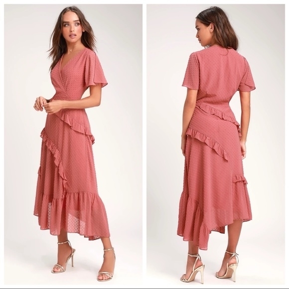 Lulus Dresses & Skirts - Lulu's Mauve Ruffle Wrap Midi Dress
